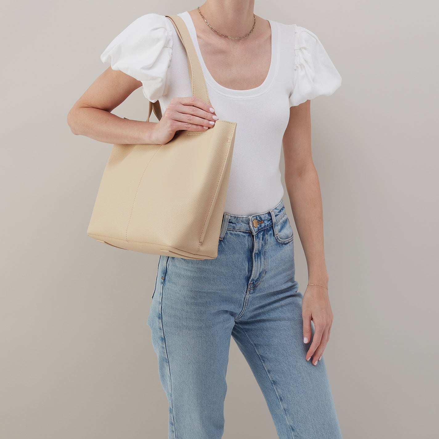 Vida Tote in Micro Pebbled Leather - Almond Color Women's Handbag | Perfect for Work, Travel & Everyday Use