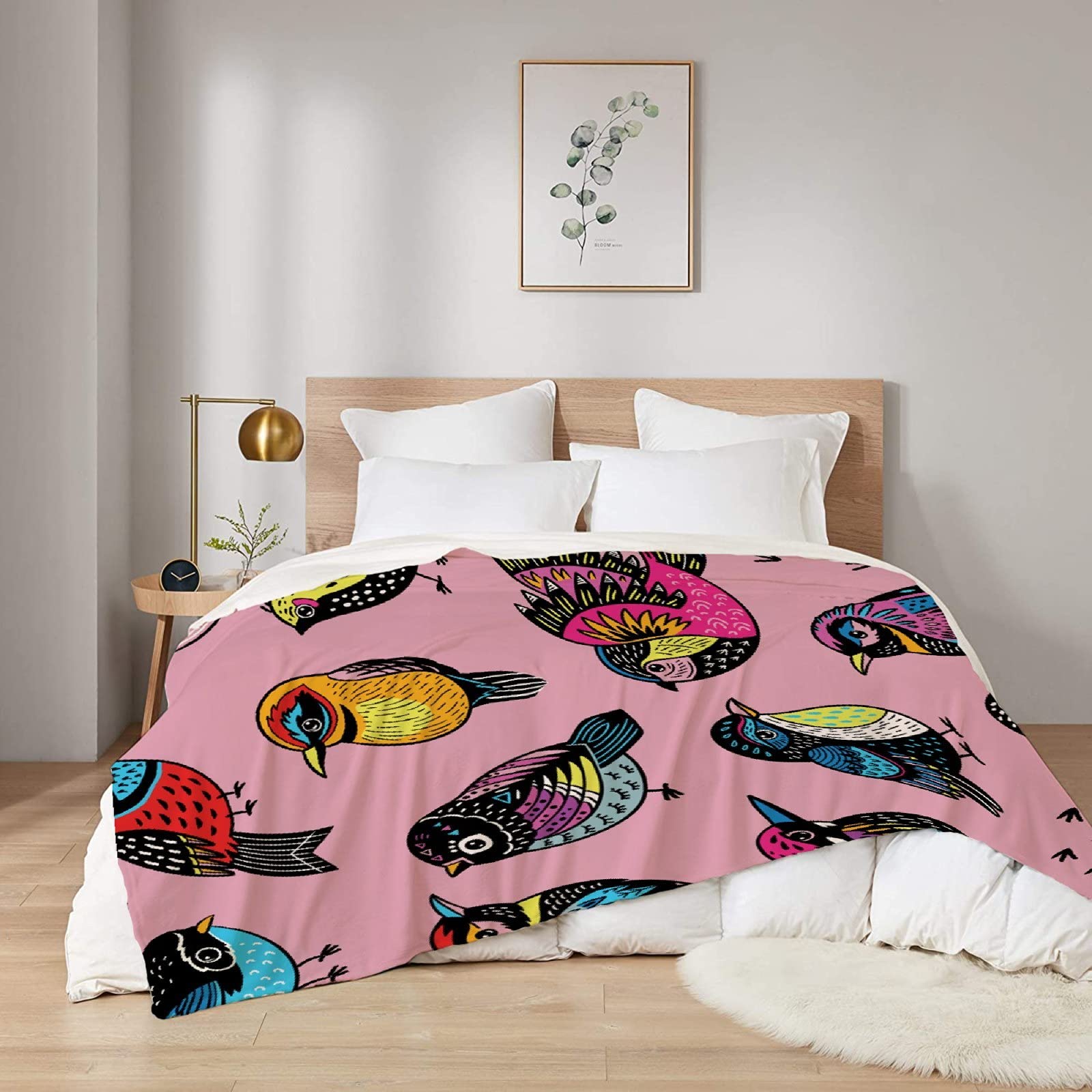 Super Soft Tropical Bird Pattern Flannel Blanket - Warm & Cozy 120x90 Inch Shaggy Throw for Bed, Couch & Sofa | Lightweight & Breathable for All Seasons | Perfect for Family Snuggling, Living Room Decor & Guest Comfort