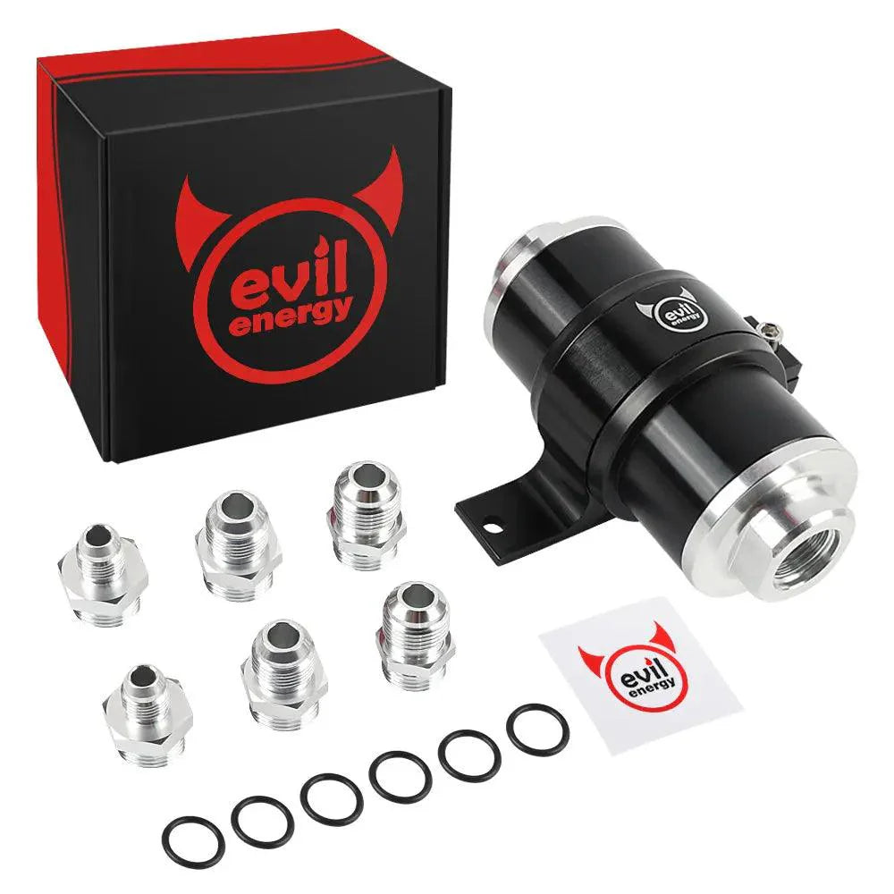 EVIL ENERGY Universal Inline Fuel Filter with 6AN 8AN 10AN Adapter & Bracket - 10/30/40/100 Micron for High Performance Cars, Racing & Off-Road Vehicles