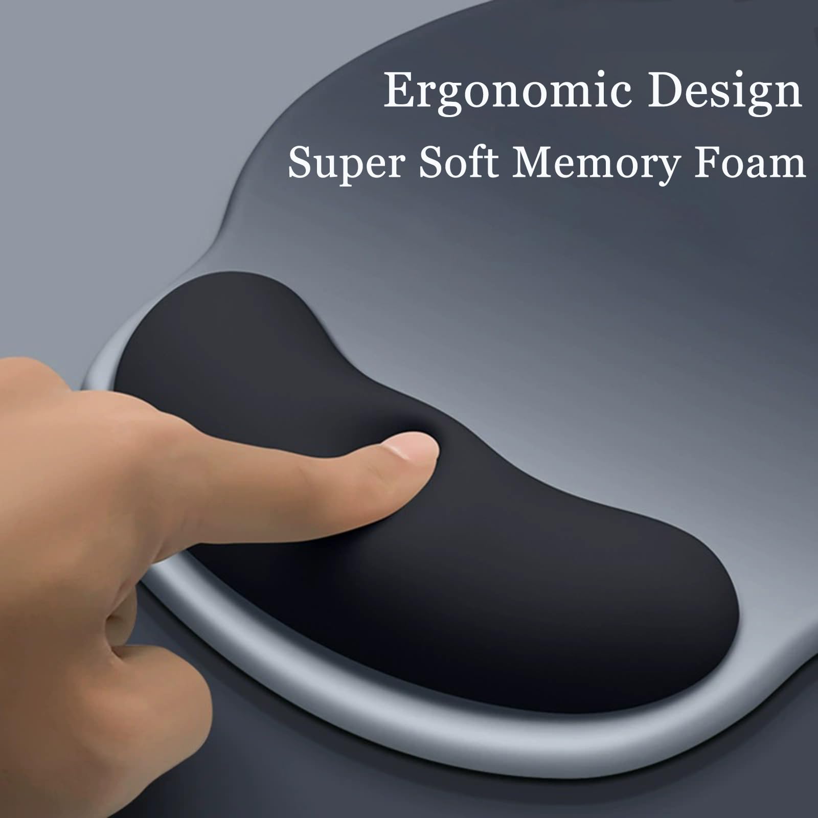 Ergonomic Memory Foam Mouse Pad with Wrist Rest - Comfortable Gaming & Office Mousepad for Computer, Laptop, Mac - Perfect for Long Hours of Work & Gaming (Black)