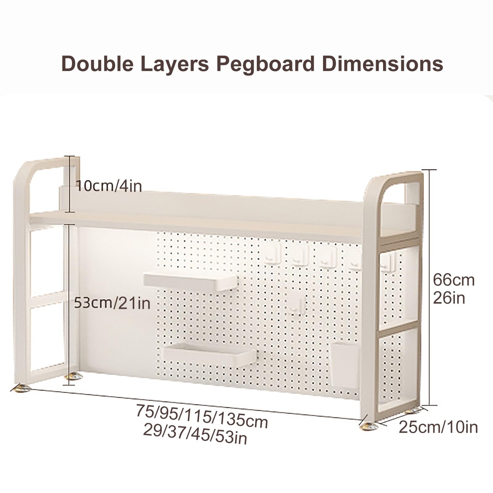 White Metal Peg Board with Hooks - 2 Layer 29 Inch Wall Mount Organizer for Desk, Office, Kitchen & Bedroom Storage | Perfect for Tools, Utensils & Office Supplies Organization