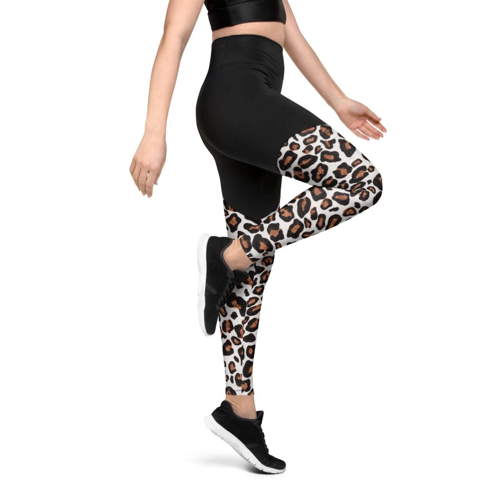 Leopard Print Animal Exotic Trendy Color Sports Leggings - High Waisted Yoga Pants for Women, Gym Workout Running & Fitness