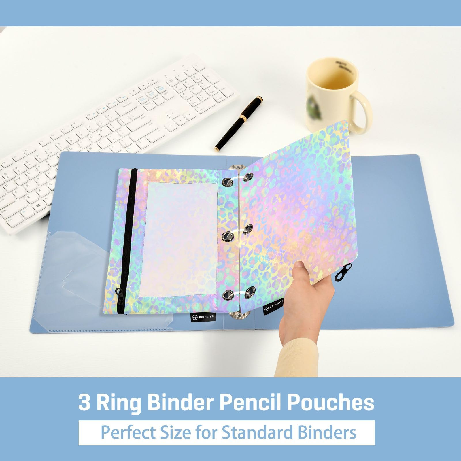 Gradient Leopard Print Pencil Pouch with Zipper & Clear Window - 2 Pack Binder Pencil Cases for 3 Ring Binders - Perfect for Office, School & Daily Organization Supplies