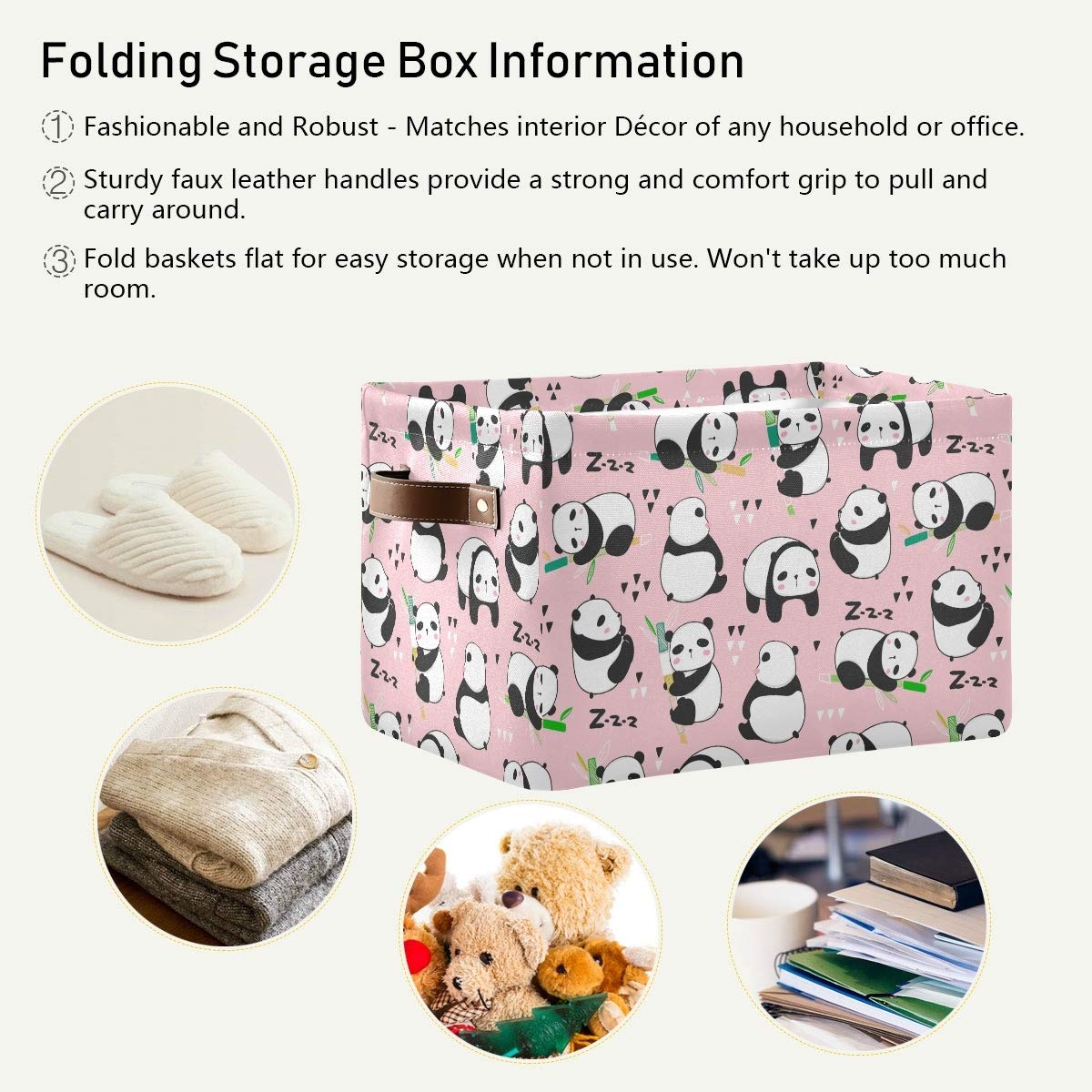 Collapsible Panda Bear Storage Bins - 2 Pack Waterproof Rectangular Organizer Baskets with Handles for Home, Toys & Closet Organization | Perfect for Kids Room, Nursery & Playroom Storage