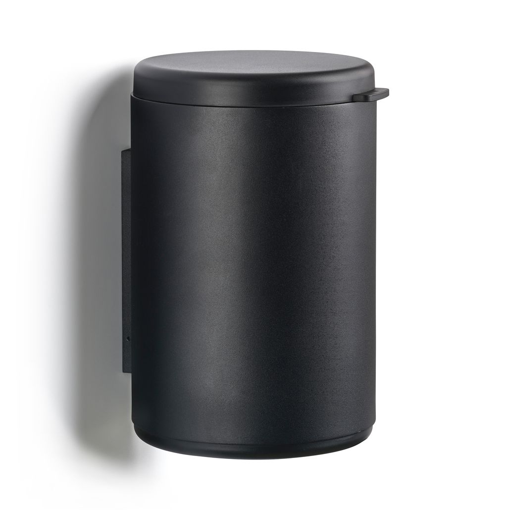 ZONE DENMARK Rim 3.3L Wall-Mounted Toilet Bin - 19cm Diameter, Black | Space-Saving Bathroom Waste Basket for Small Spaces & Modern Homes