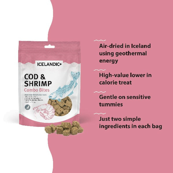 Premium Icelandic Cod & Shrimp Combo Bites - All-Natural Freeze-Dried Fish Dog Treats for Training & Dental Health - Perfect for Small, Medium & Large Dogs
