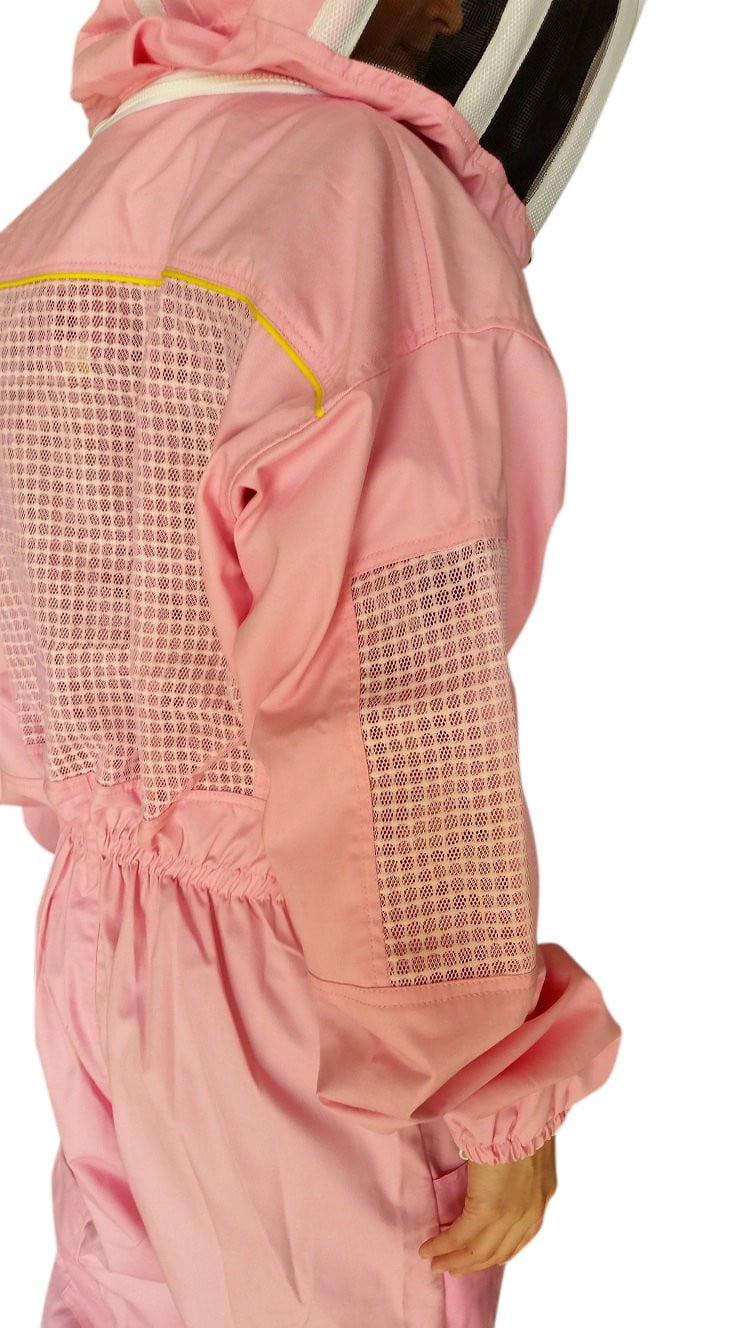 OZ ARMOUR Pink Poly Cotton Semi-Ventilated Beekeeping Suit with Fencing Veil - Protective Beekeeper Outfit for Hive Inspection & Honey Harvesting