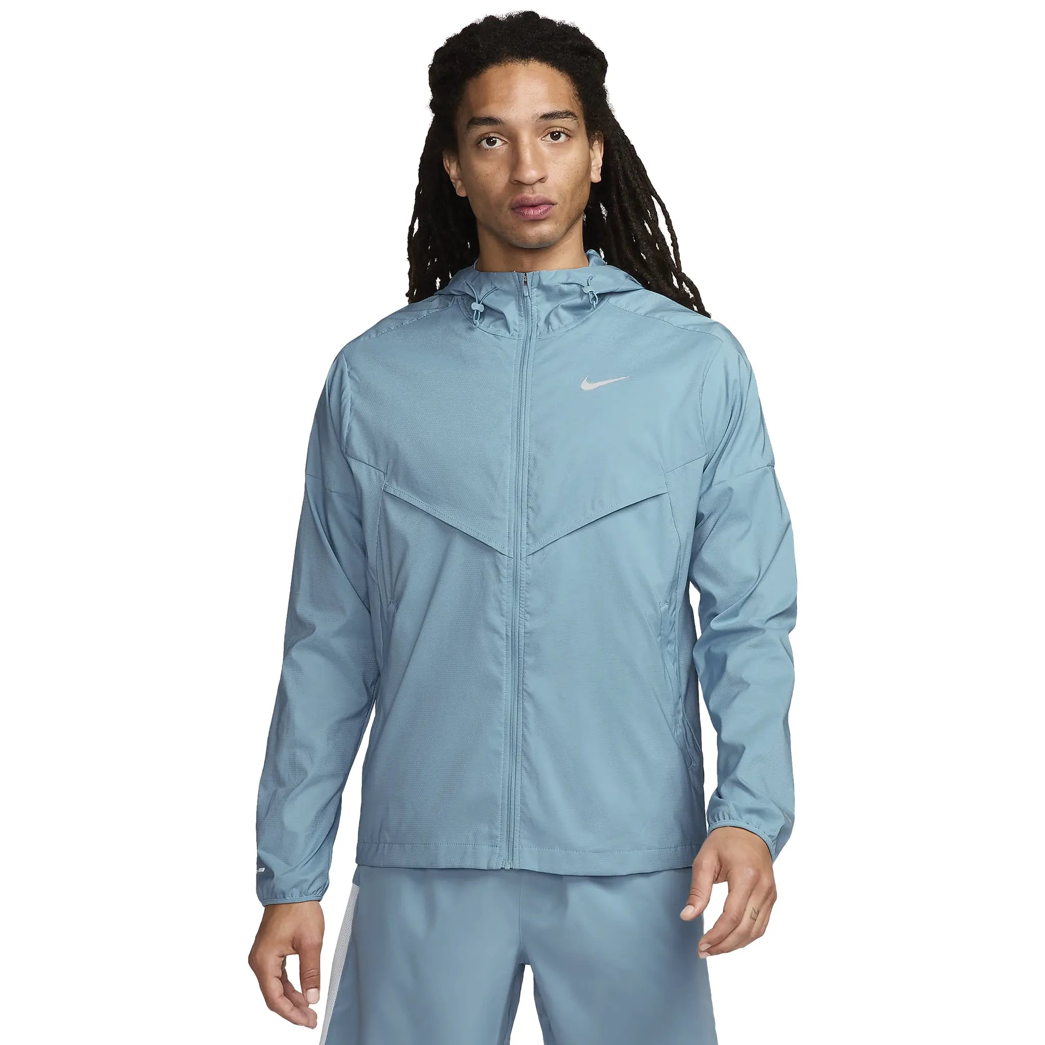 Nike Denim Turquoise Windrunner Jacket & Shorts Set - Stylish Athletic Wear for Running, Gym & Casual Outfits