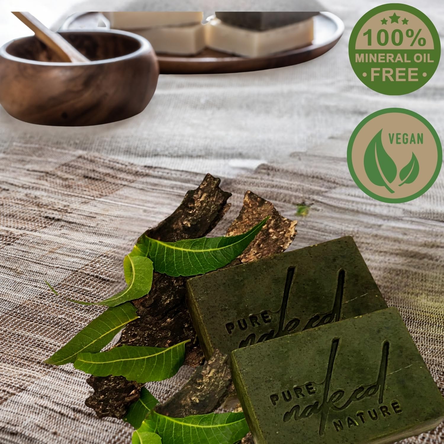 Pure Neem Soap Bar for Dry & Sensitive Skin - 88g (Pack of 5) | 100% Natural, Handmade Cold Process Soap | Biodegradable, Eco-Friendly, Rainforest Safe | Ideal for Daily Skincare, Bath & Shower