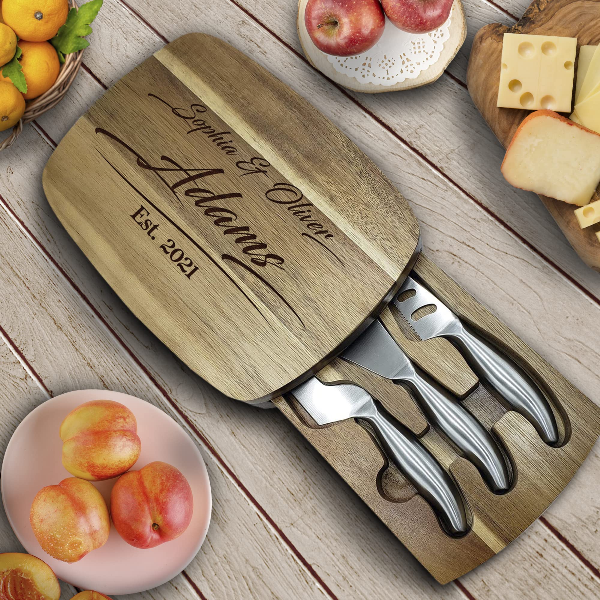 Personalized Engraved Cheese Board with Names - Monogrammed Charcuterie Platter for Couples - Custom Wedding & Engagement Gift - Perfect for Anniversary, Housewarming & Dinner Parties