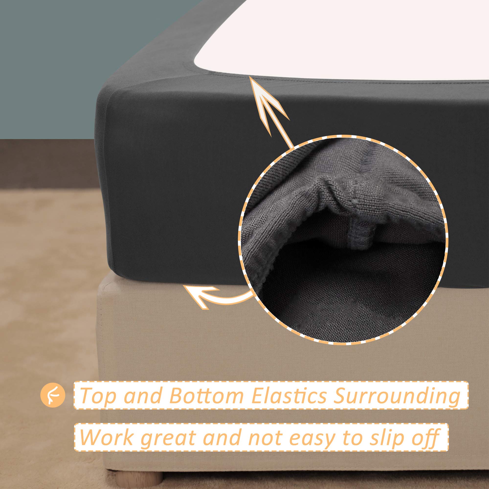 Stretch Jersey Box Spring Cover Wrap Around - Ultra Soft & Wrinkle Resistant Bed Skirt Alternative for Full/Full XL Beds in Dark Gray | Perfect for Guest Rooms, Dormitories & Home Bedroom Makeovers