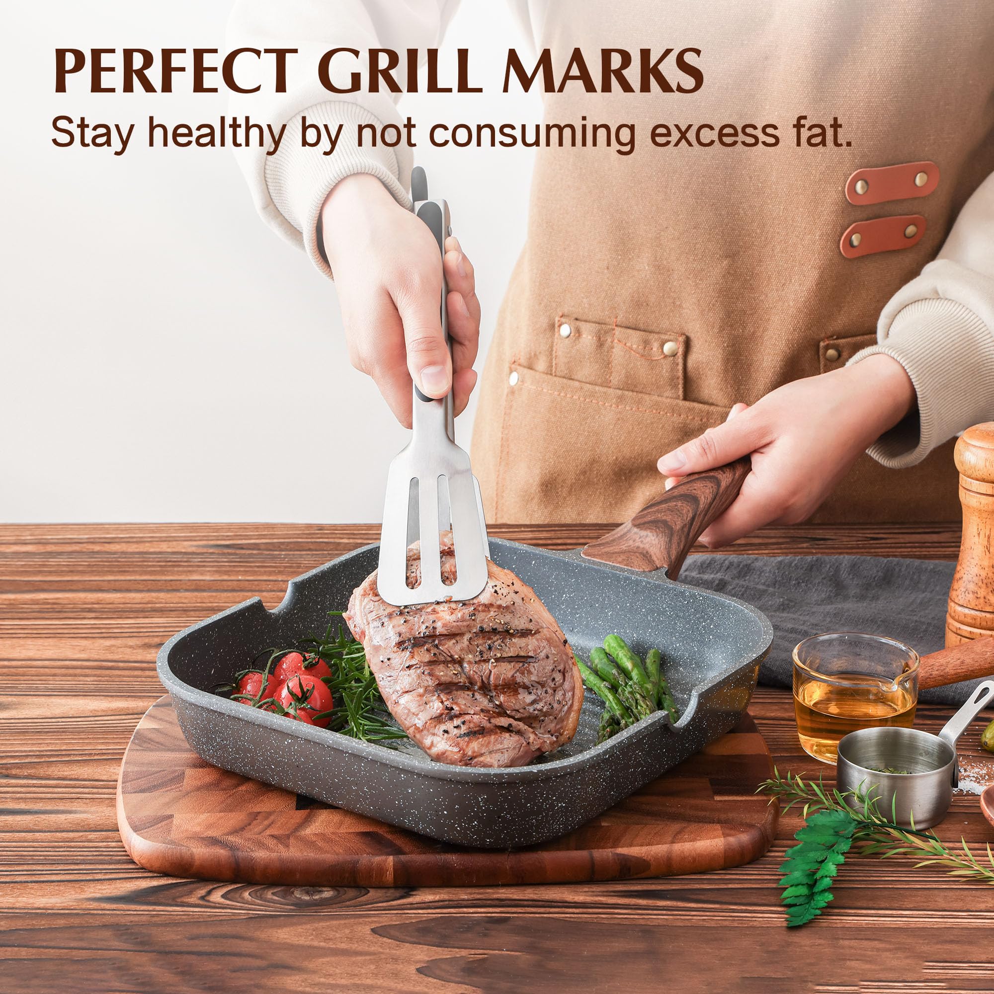 SENSARTE 11 Inch Nonstick Grill Pan for Stove Tops - Square Griddle Pan with Pour Spouts, Large Cooking Surface, PFOA Free - Perfect for Indoor & Outdoor Grilling, BBQ, Pancakes, Burgers, Steaks and More