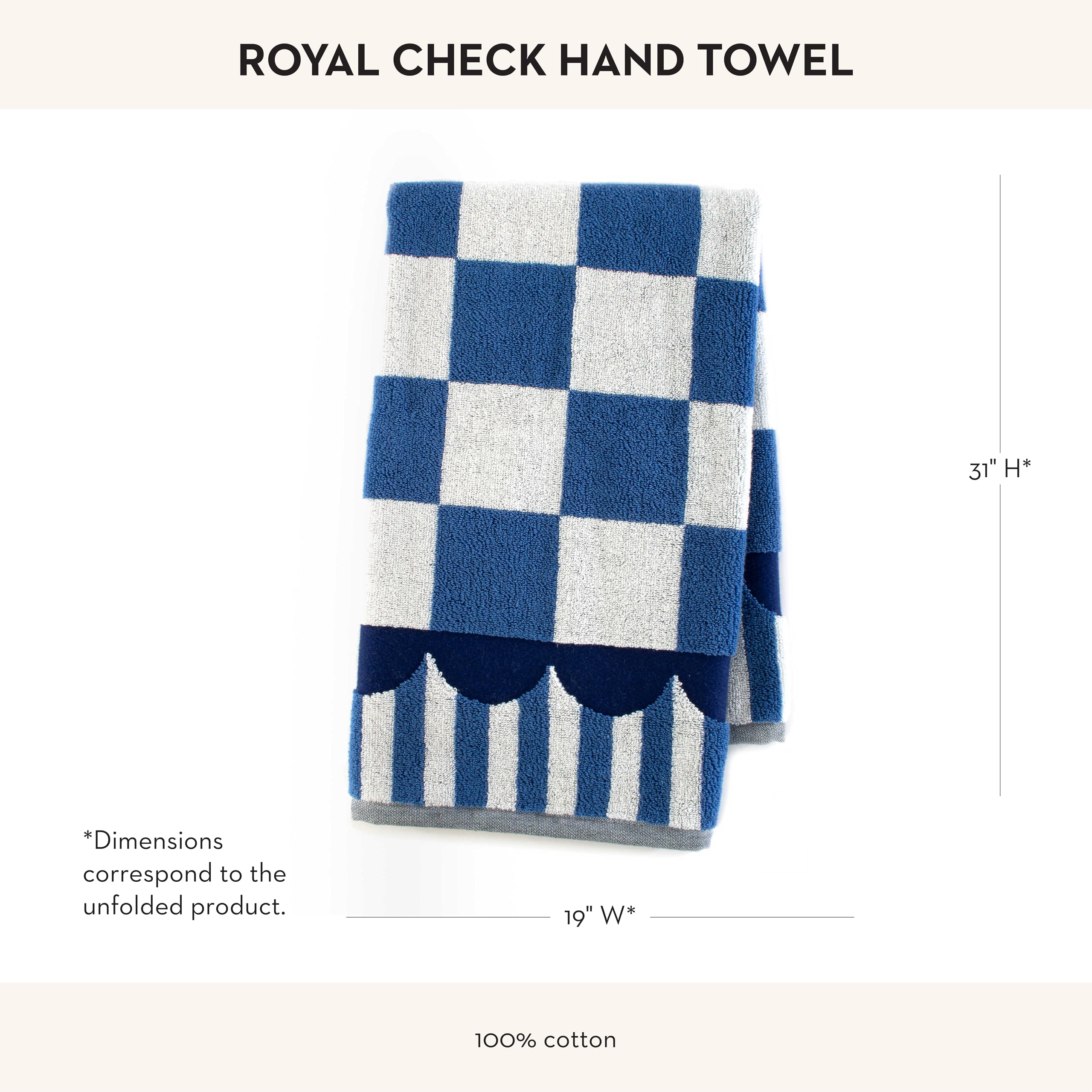 MACKENZIE-CHILDS Blue and White Royal Check Hand Towel - Decorative Cotton Kitchen & Bath Towel for Home Decor, Gifts, and Everyday Use