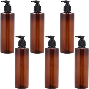 R K Bottles 200 Amber SEQUREr Bottle with Black Pump Dispenser - 8 Pack Refillable Empty Bottles for Essential Oils, Lotions & DIY Projects | Perfect for Home, Salon & Travel Use