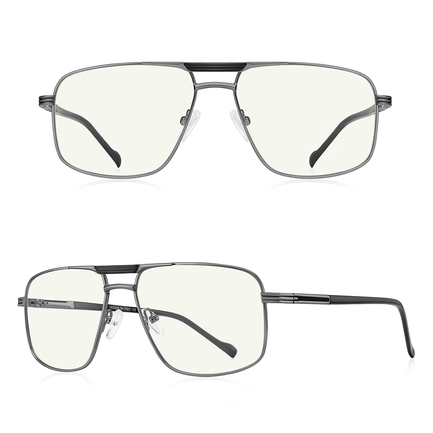 Blue Light Blocking Reading Glasses for Men - Square Frame with Double Bridge - Computer Glasses for Office Work & Screen Time