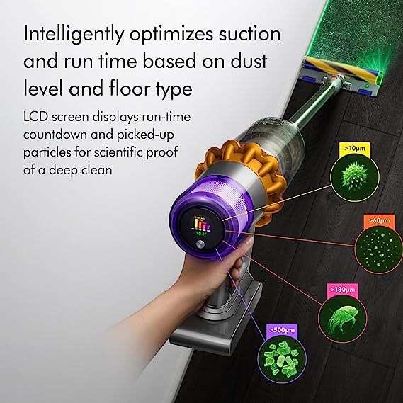 Dyson V15 Detect Absolute Cordless Stick Vacuum Cleaner with Laser Dust Detection - Powerful Suction for Pet Hair, Hard Floors & Carpets - Perfect for Home Cleaning & Pet Owners