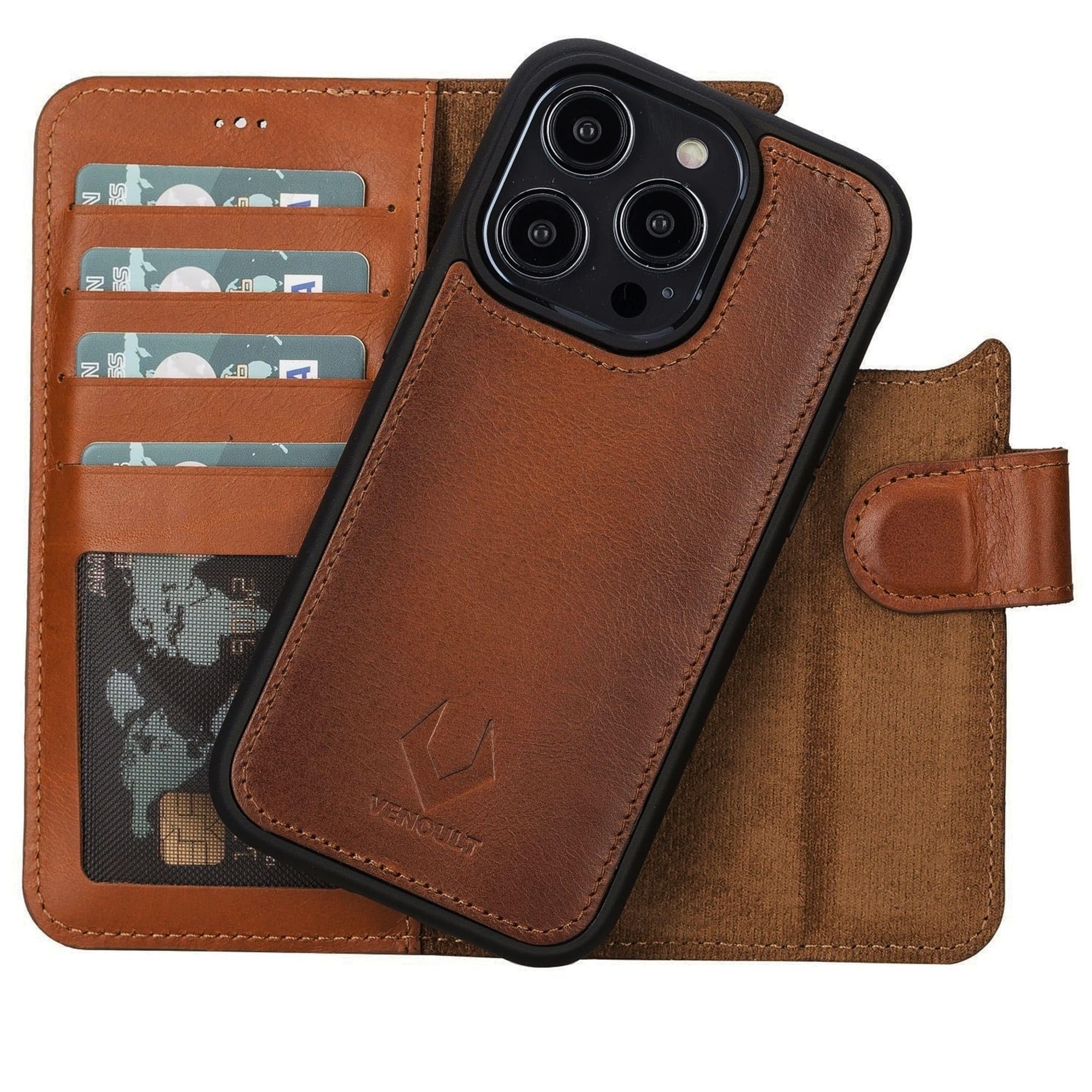 VENOULT Genuine Leather Wallet Case for iPhone 15 Pro MAX/16 Pro MAX 6.9