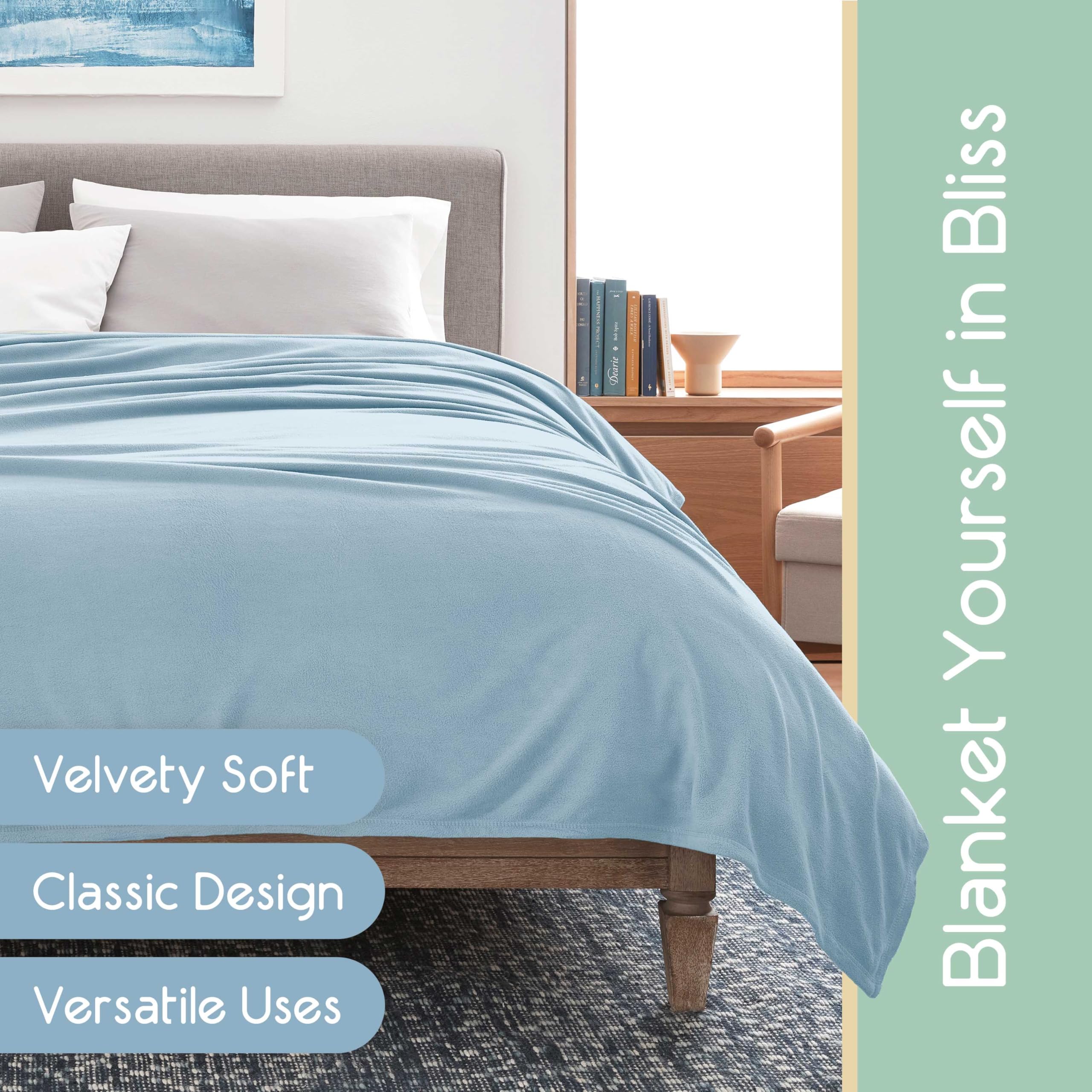Premium Vellux King Size Microfleece Blanket - Ultra Soft All-Season Bed Blanket for Adults | Lightweight Plush Throw for Bed, Couch & Travel | Cozy Fleece Blanket for Home, Office & Camping | Pet-Friendly Blue Blanket