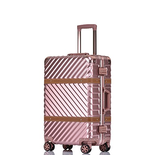 24 Inch Rose Gold Aluminum Frame Hardside Luggage with Detachable Spinner Wheels - Fashion Suitcase for Travel, Business Trips & Vacations