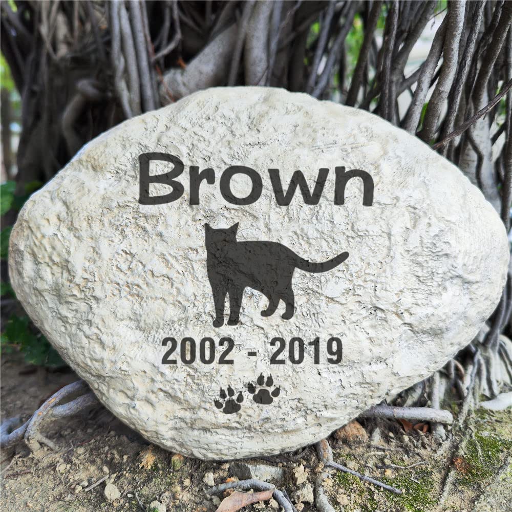 Personalized Cat Memorial Stones - Engraved Pet Headstones with Name & Dates - Custom Cat Grave Markers for Outdoor Gardens - 11×8 Inch Sympathy Gift for Pet Loss - Perfect for Memorial Gardens & Backyard Tributes