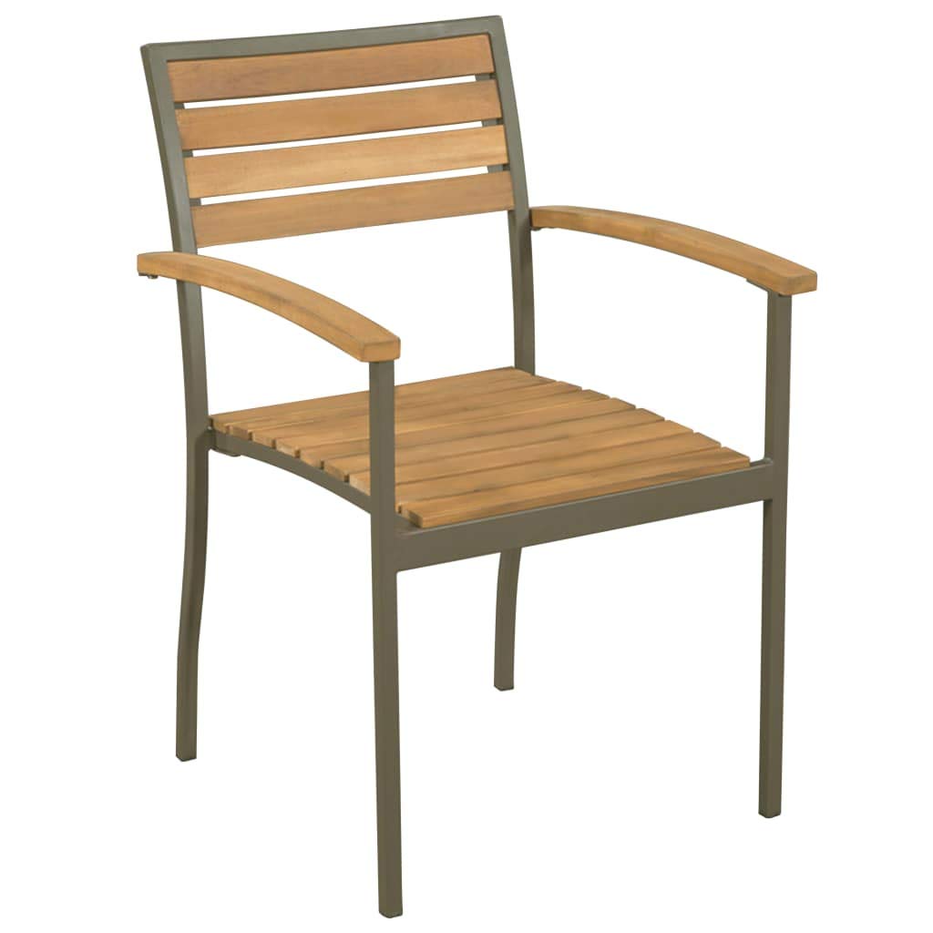 2 Pack Stackable Outdoor Chairs with Armrests - Solid Acacia Wood & Steel Frame - Weather-Resistant Patio Furniture for Garden, Backyard, Poolside, Deck, and Balcony Use
