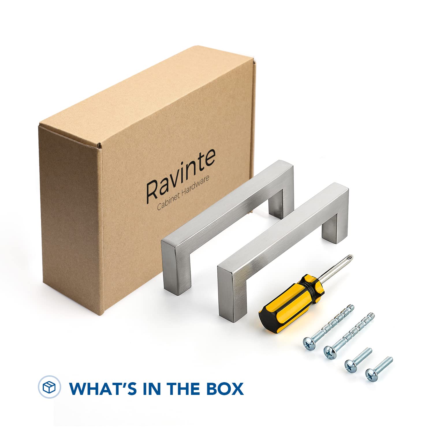 Ravinte 10-Pack 3-3/4 Inch Brushed Nickel Stainless Steel Cabinet Pulls - Square Kitchen Cabinet Handles with Screwdriver Included - Perfect for Modern Kitchen & Bathroom Cabinets