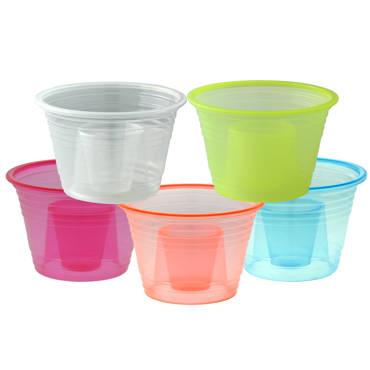 Zappy 50 Neon Clear Disposable Plastic Jager Bomb Shot Glasses - Double Wall Party Cups for Mixed Drinks & Bomber Shots (50 Count) - Perfect for Bar Nights, College Parties & Club Events
