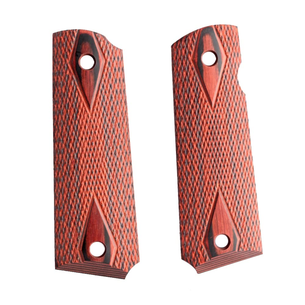 Calicob 1911 Pistol Grips - Red Diamond Wood Checkered Handgun Grips for 1911 Models - Perfect for Competitive Shooting & Concealed Carry