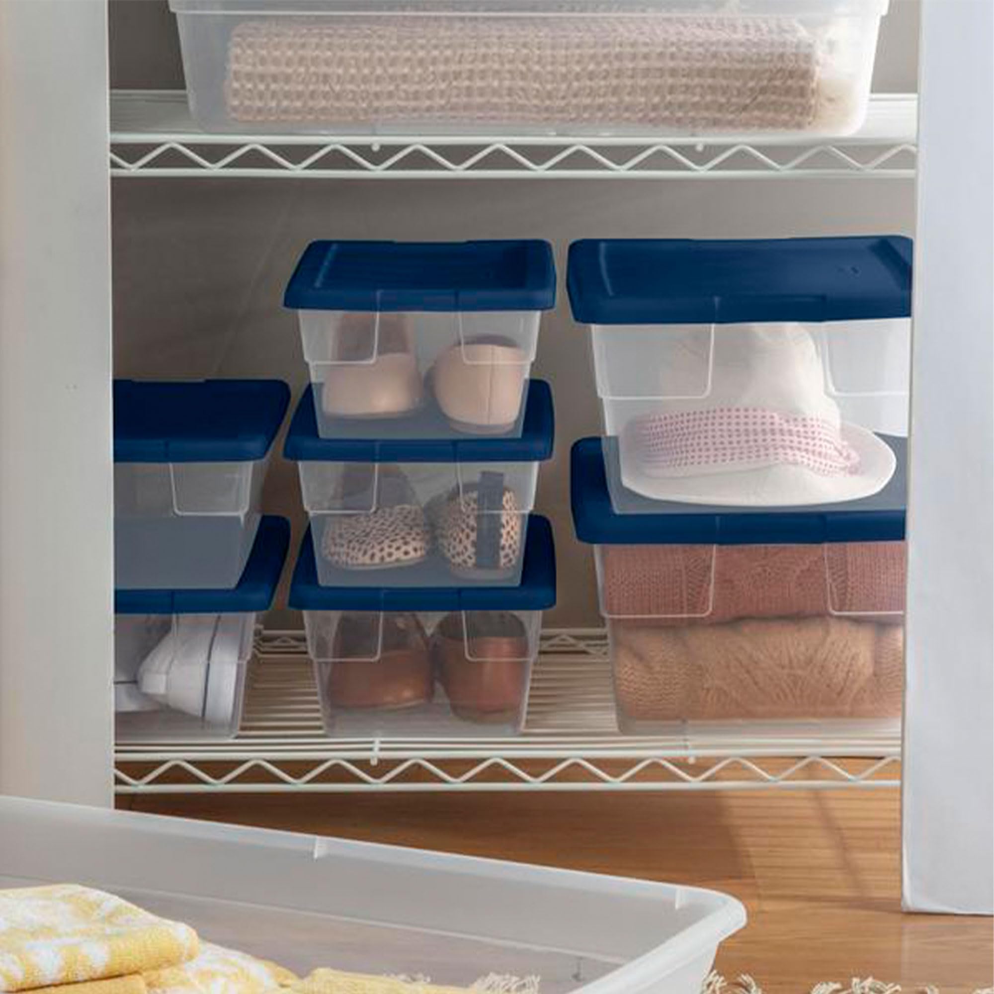 Sterilite 16 Quart Clear Stackable Storage Bins with Handles & Blue Lids - 36 Pack for Home Organization, Closet, Garage, and Office Storage Solutions
