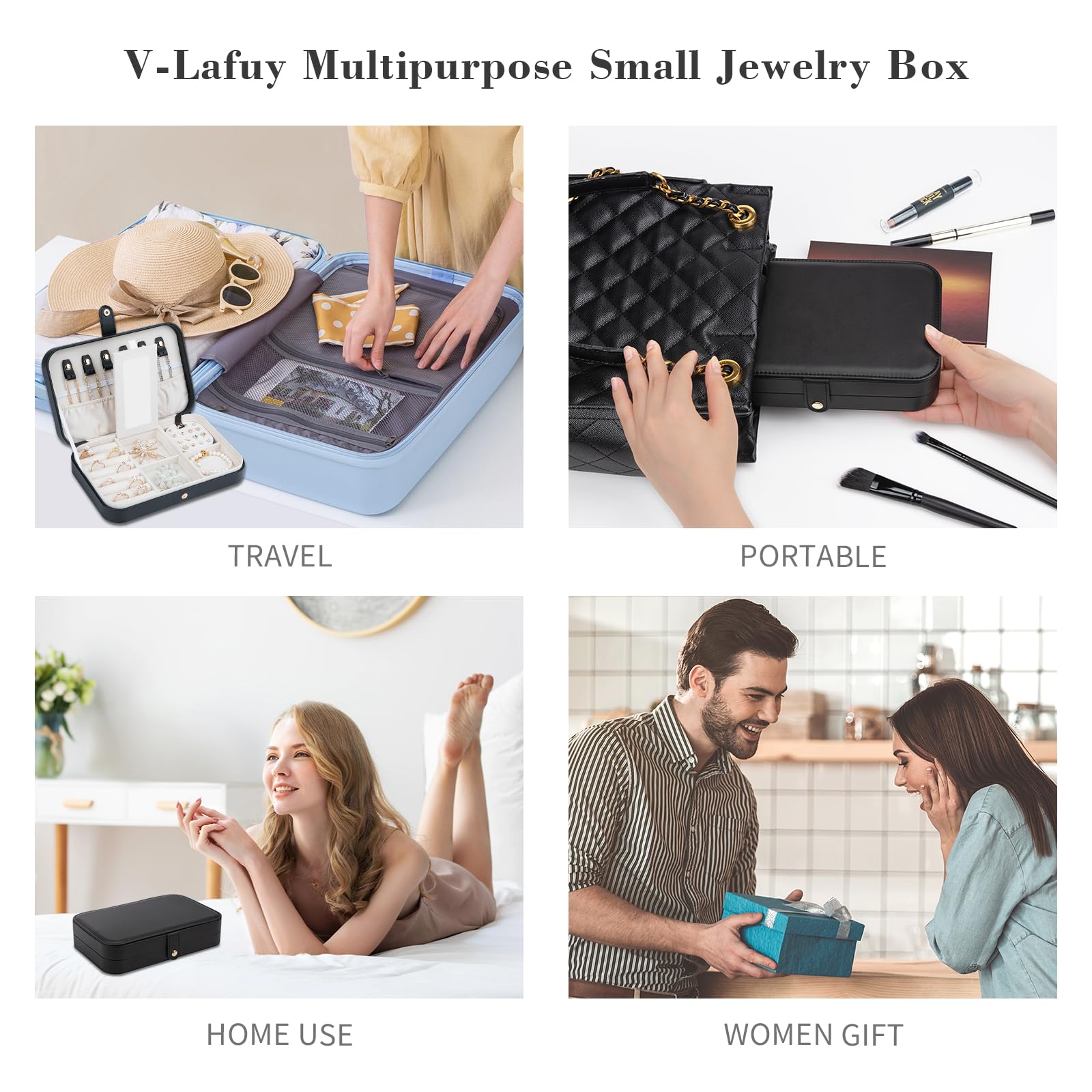 2-Layer Travel Jewelry Organizer Box for Women - Portable Mini Jewelry Case with Storage Compartments | Perfect Jewelry Gift for Women & Girls | Great for Travel, Home Storage & Daily Use - Black