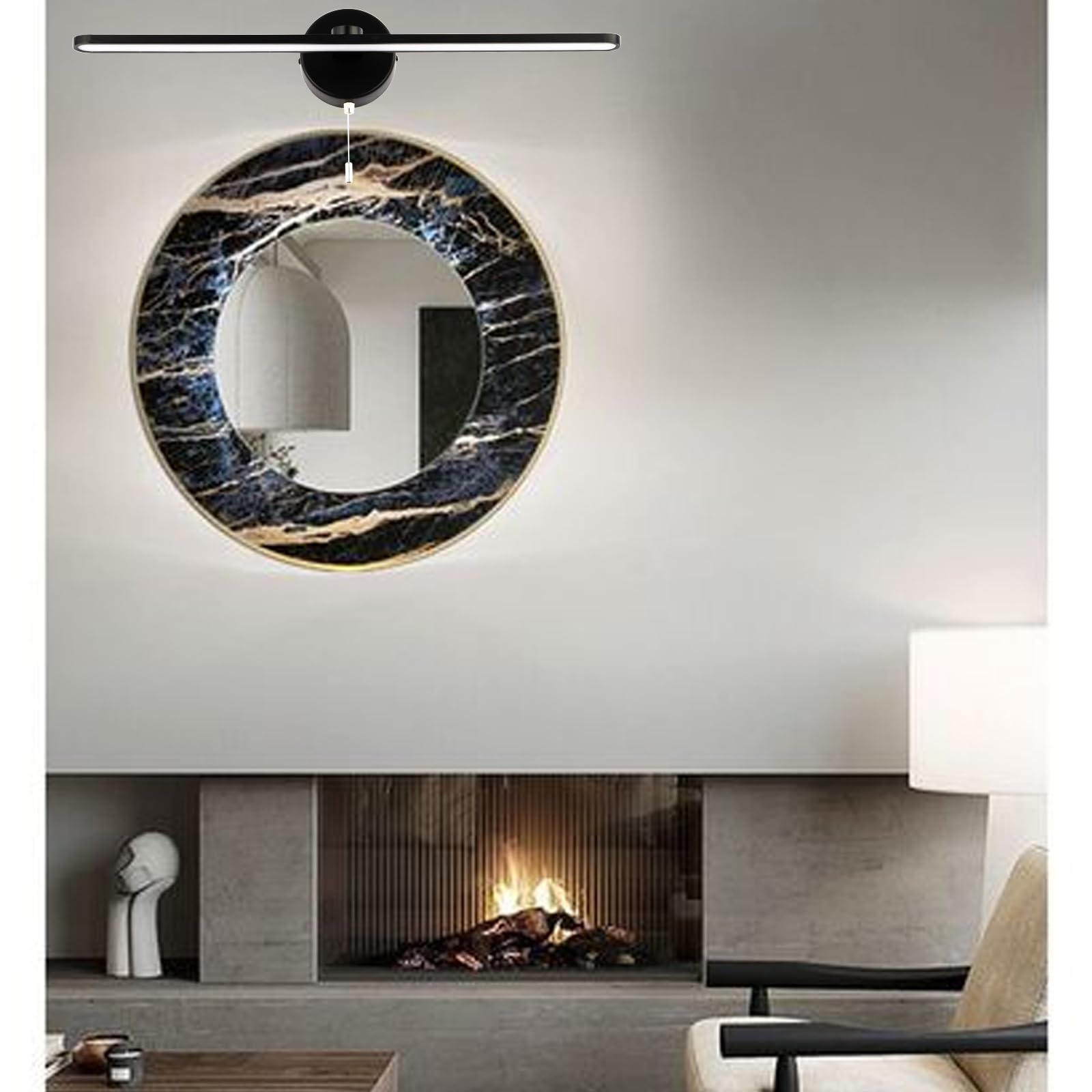Modern Black 24 Inch LED Vanity Light Bar - Dimmable Bathroom Mirror Lighting with 3000K/4000K/5000K Color Options & Pull Chain Switch - Perfect for Bathroom, Makeup Vanity, Dressing Room, and Bedroom Wall Lighting