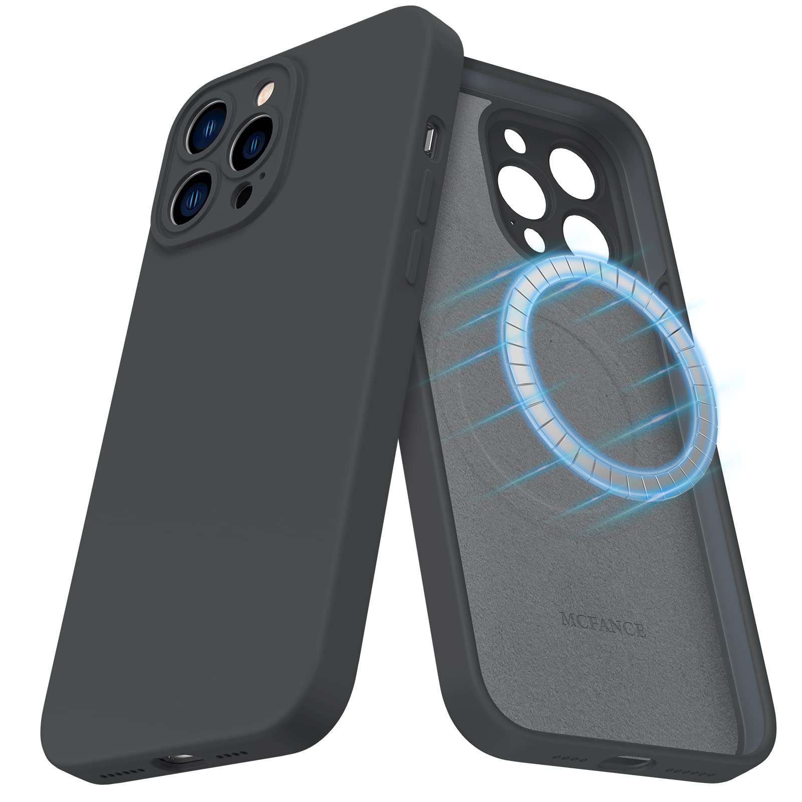 Magnetic Case for iPhone 13 Pro Max (6.7 inch) - MCFANCE Slim Shockproof Silicone Cover with MagSafe Compatibility, Full Camera Protection & Anti-Scratch Microfiber Lining | Perfect for Daily Use, Travel & Outdoor Activities (Dark Gray, 2021 Model)