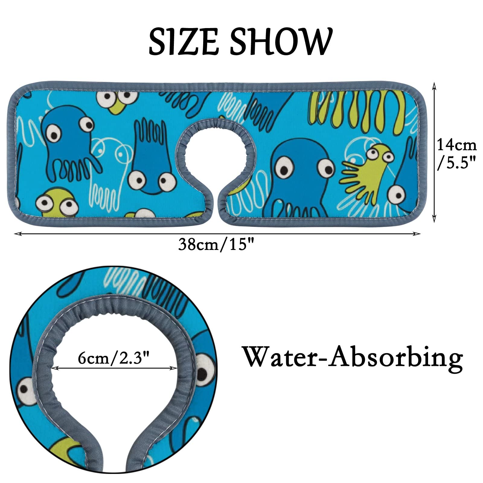15'' Blue Octopus Kitchen Faucet Absorbent Mat - Microfiber Sink Splash Guard, Dish Cleaning & Drying Pads for Kitchen & Bathroom Countertops, Perfect for Daily Dishwashing and Surface Protection