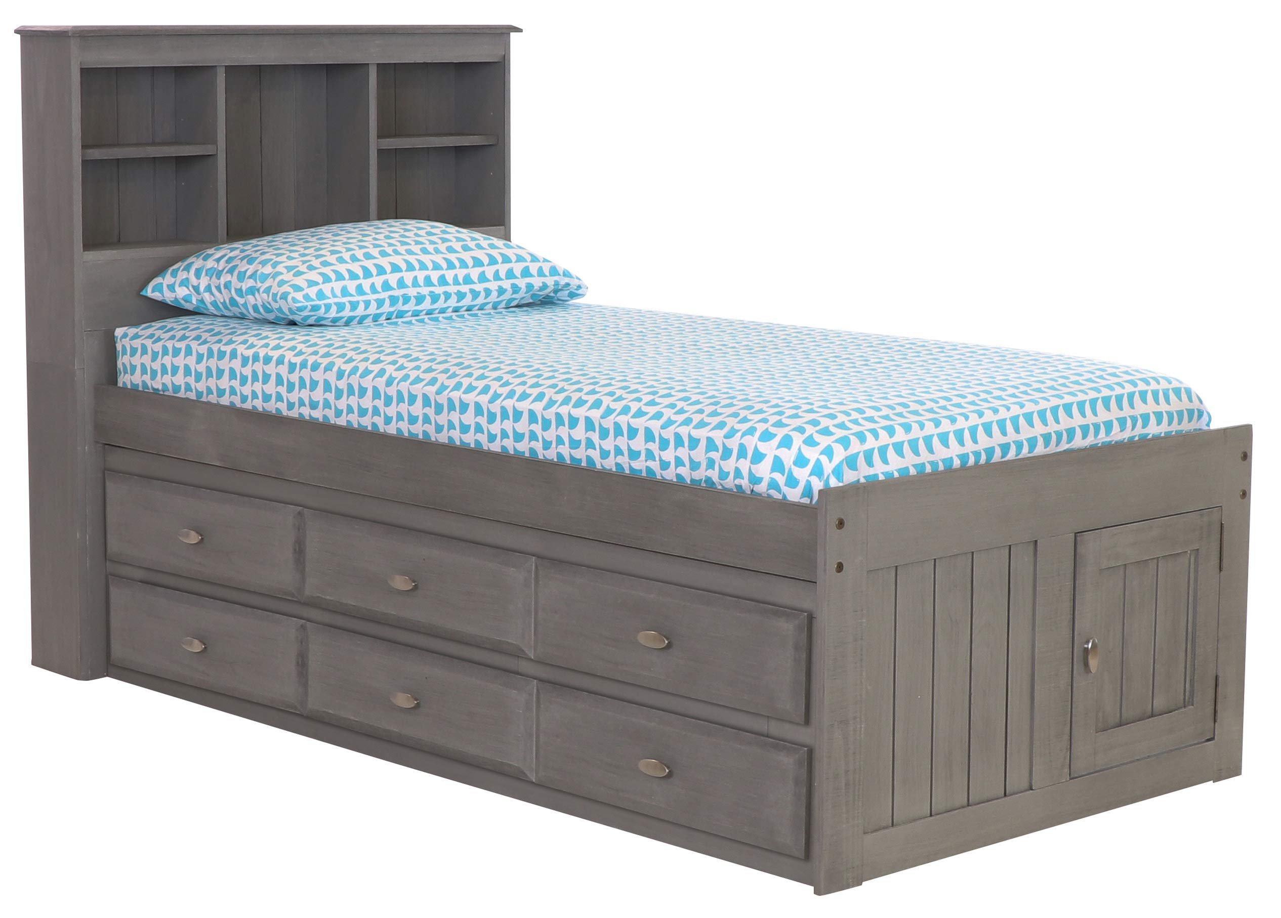 Discovery World Furniture Charcoal Twin Bookcase Bed with 6 Drawers - Space-Saving Storage Bed for Kids & Teens - Perfect for Small Bedrooms, Dorm Rooms & Guest Rooms