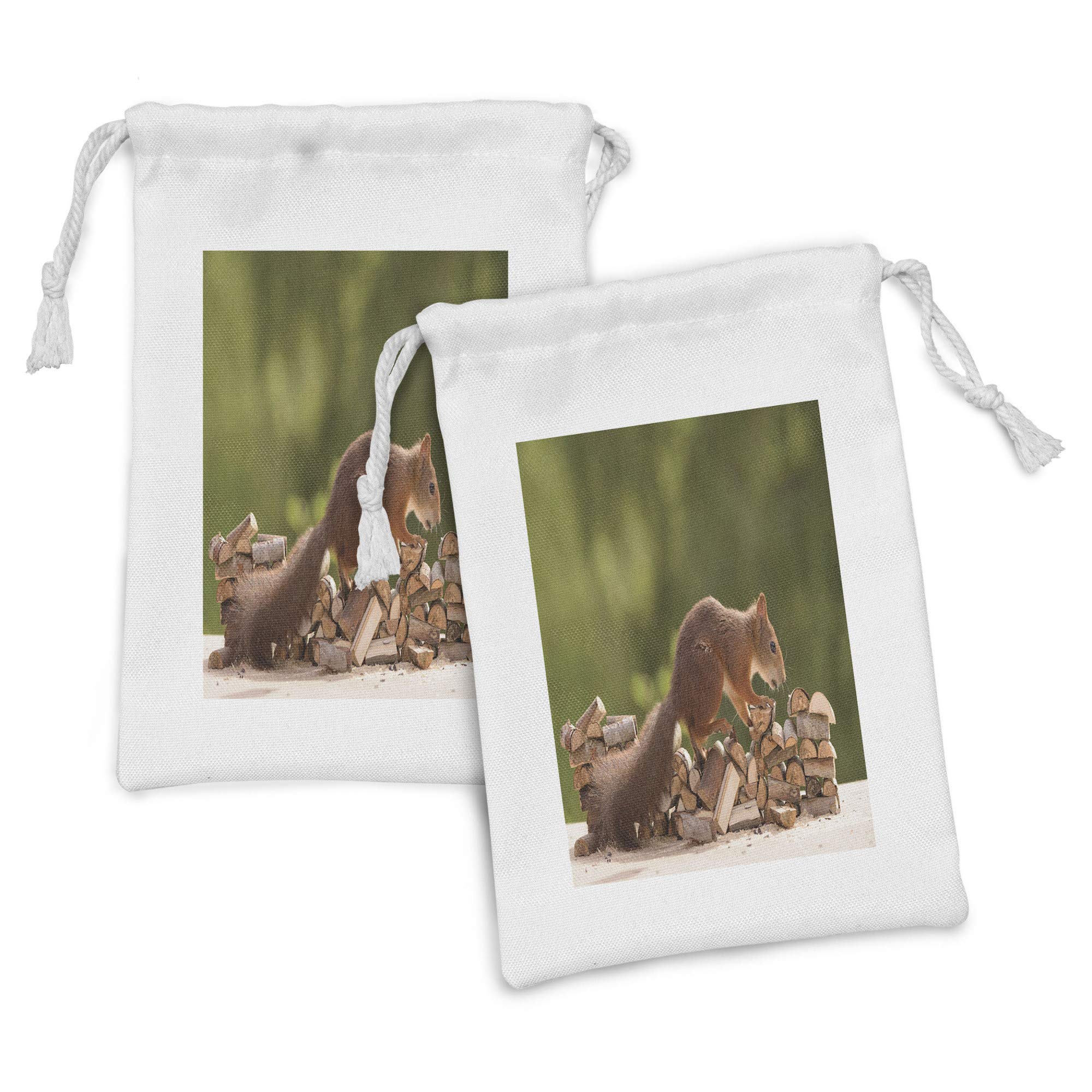 Ambesonne 2-Pack Squirrel Drawstring Pouch Set - 9