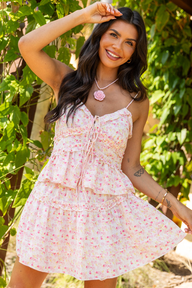 Pink Multi Floral Ruffle Tank and Skirt Set for Women - Summer Floral Outfit for Beach Vacation, Party & Casual Wear