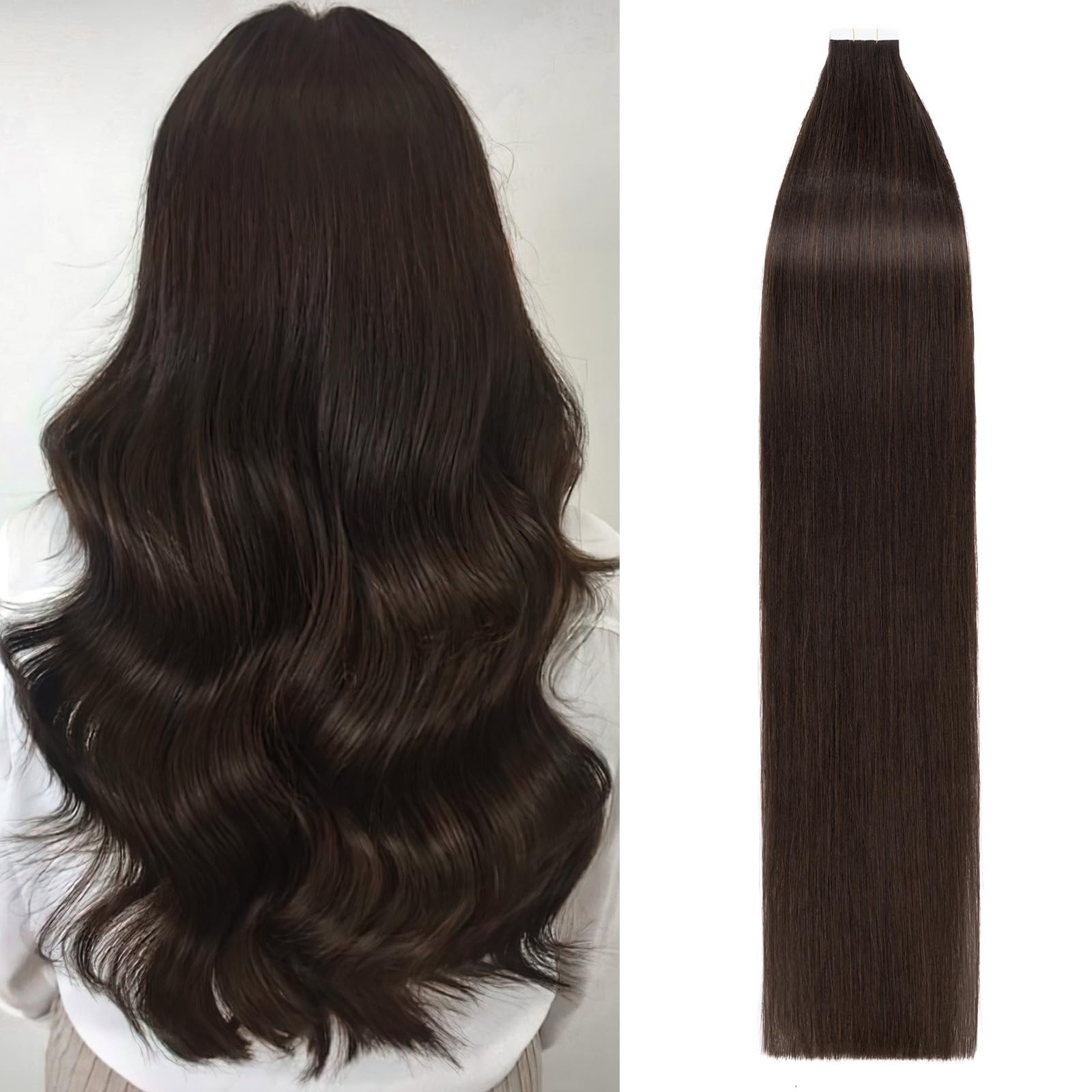 100% Remy Human Hair Tape in Extensions - 40pcs 100g Seamless Balayage Skin Weft (22 Inch, #02 Dark Brown) for Natural Volume & Length | Perfect for Weddings, Parties & Daily Styling