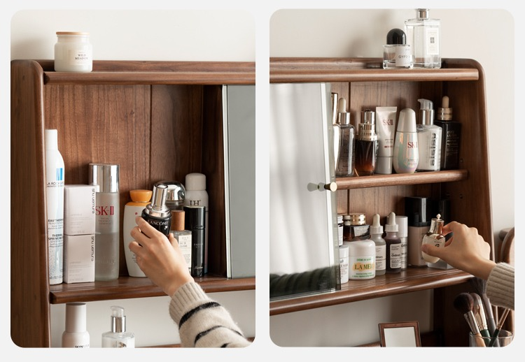 Solid Black Walnut Wood Mirror Dressing Table with Storage | Makeup Vanity Desk for Bedroom | Elegant Bedroom Furniture & Cosmetics Organizer