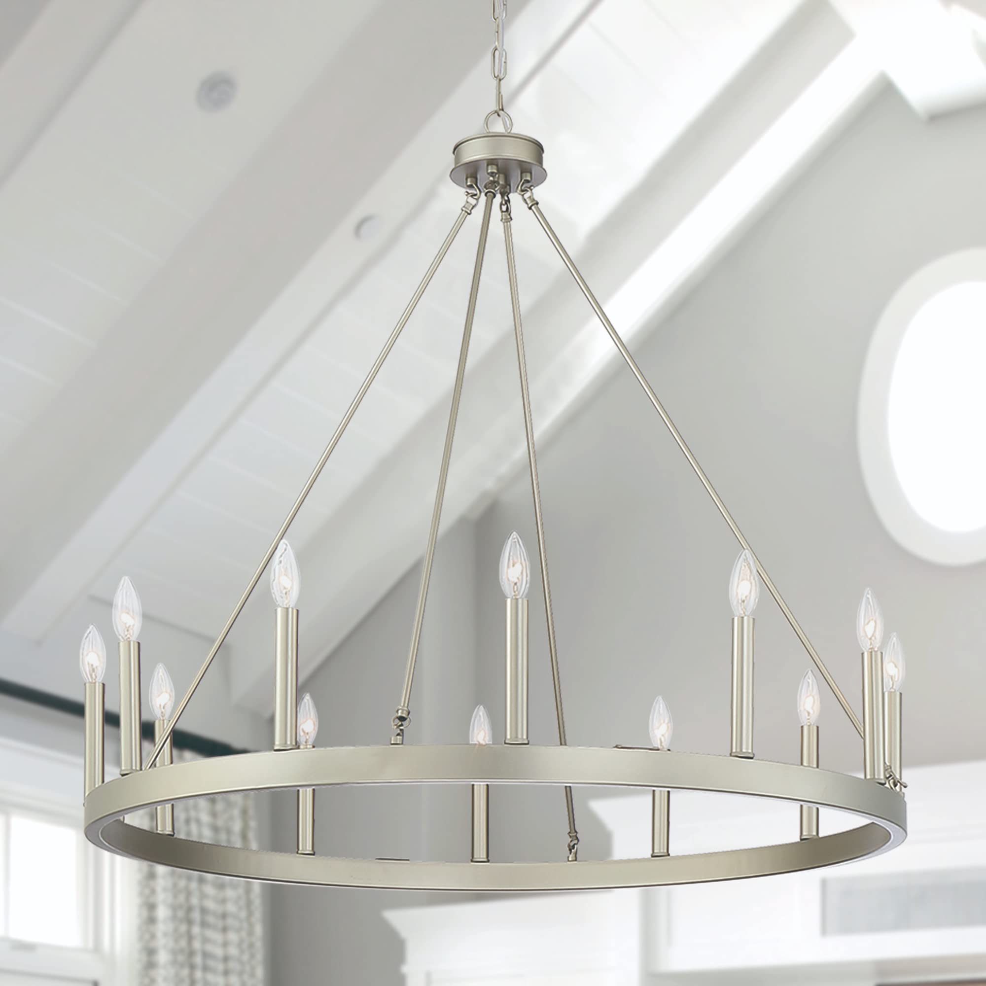 Vanity Art 12-Light Farmhouse Wagon Wheel Chandelier - Antique Silver Ceiling Light Fixture for Dining Room, Kitchen & Living Room | Rustic Home Decor, Country House Lighting