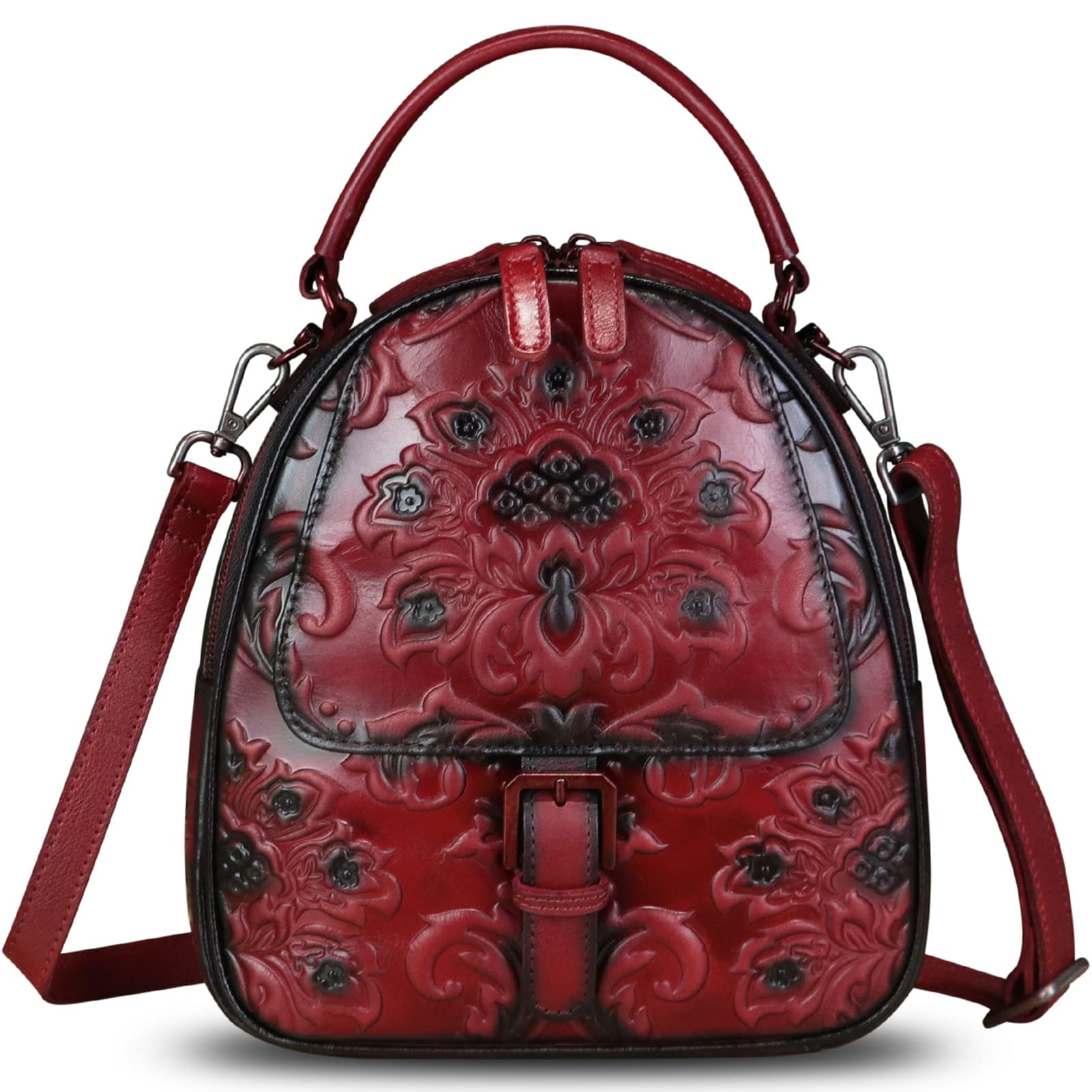 Genuine Leather Backpack for Women - Vintage Crossbody Shoulder Bag, Fashion Rucksack & Daypack Purse (Red) | Perfect for Work, Travel & Daily Commute