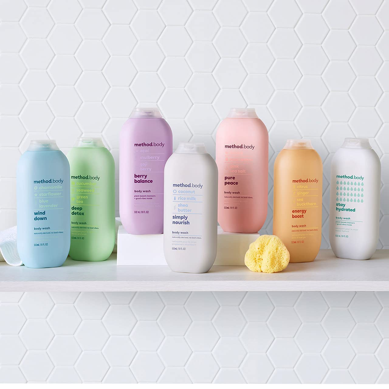 Method Sea + Surf & Pure Peace Body Wash Bundle - 18 oz Each (Pack of 2) | Refreshing & Hydrating Shower Gel for Men & Women | Perfect for Daily Use, Gym, Travel & Gift Sets