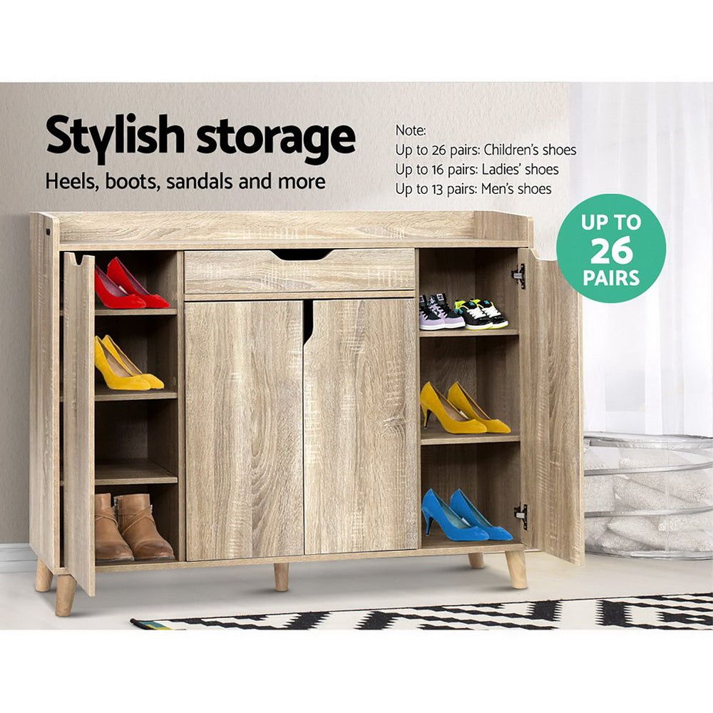 120cm Wooden Shoe Storage Cabinet with Drawers - Shoe Organizer Rack for Entryway, Closet & Bedroom - Space Saving Shoe Cupboard for Home Organization