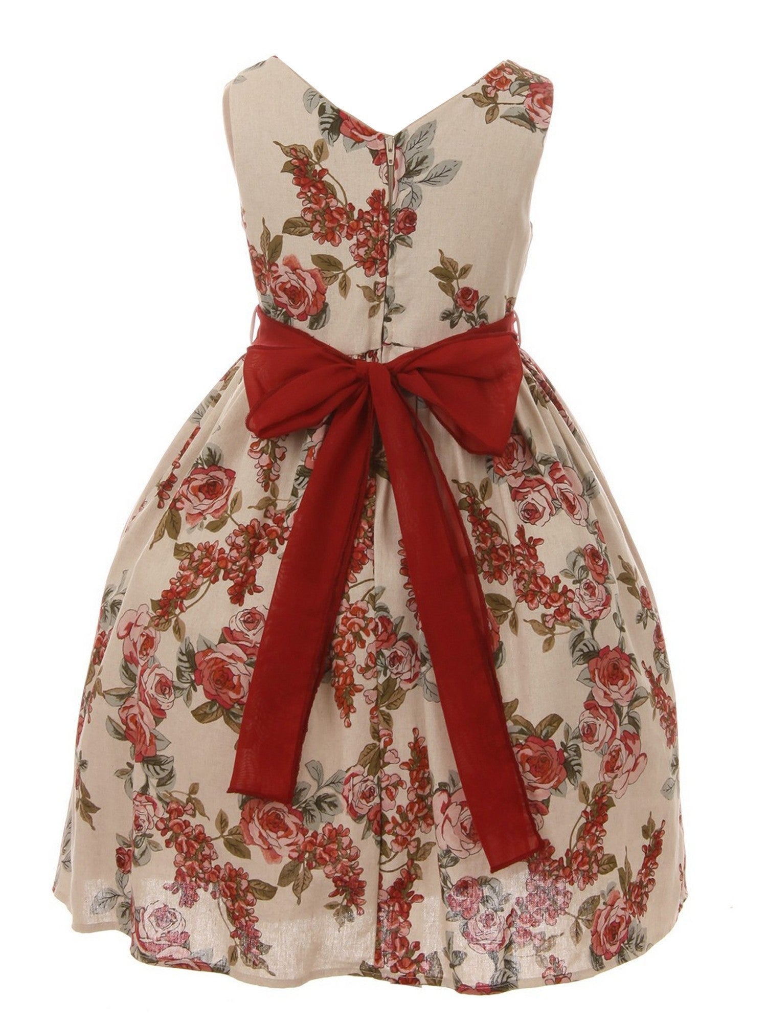 Elegant Champagne Floral Print Linen Easter Dress for Big Girls Size 8-14 | Perfect for Spring Celebrations, Family Gatherings & Special Occasions