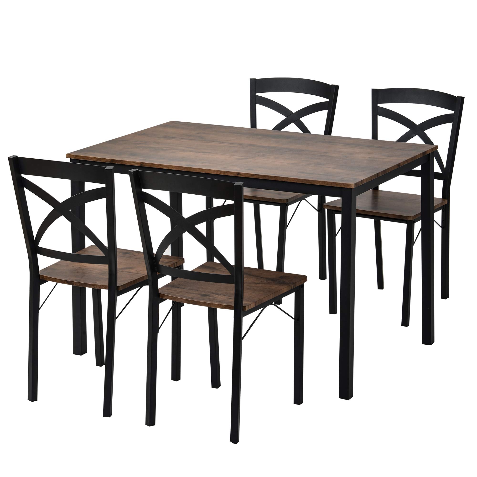 Goujxcy 5-Piece Industrial Dining Table Set - Solid Wood Table with Metal Frame & 4 Matching Chairs - Rustic Kitchen Dining Set for 4 People - Perfect for Small Spaces, Apartments & Farmhouse Style Homes