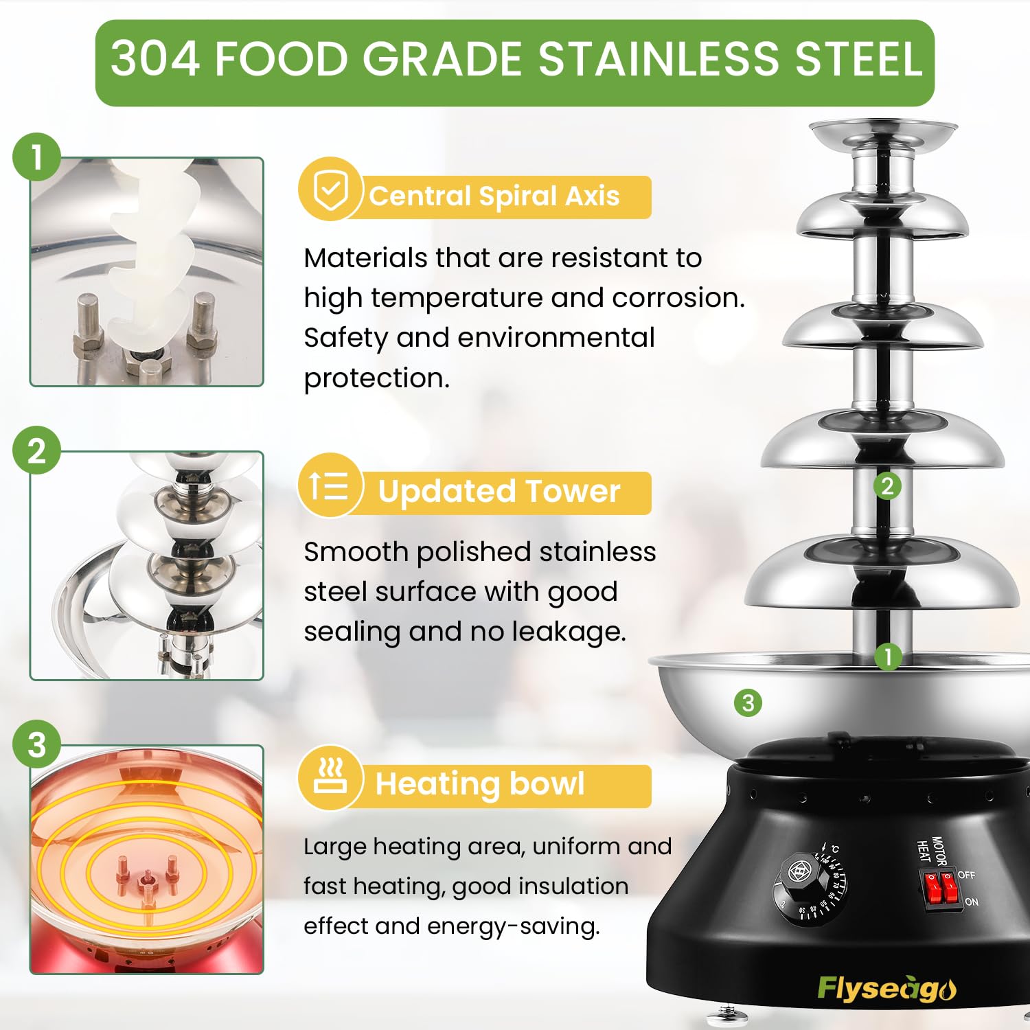 Commercial Chocolate Fountain Machine - 5 Tier 7-Pound Stainless Steel Hot Chocolate & Cheese Melting Heater for Parties, Weddings, Events | Perfect for Nacho Cheese, Dessert Buffets & Catering (Flash Black)