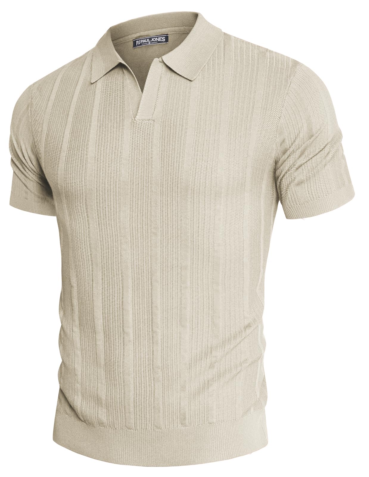 PJ PAUL JONES Men's Textured Knit V-Neck Polo Shirts - Breathable Summer Casual Shirt for Golf, Office & Outdoor Activities