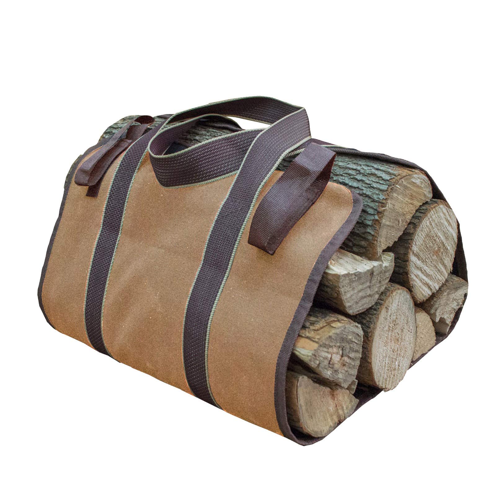 Durable Canvas Firewood Log Carry Bag - Heavy Duty Fireplace Firewood Storage Tote with Handles, Outdoor Wood Holder & Firewood Carrier for Camping, Fireplace & Backyard (Khaki)