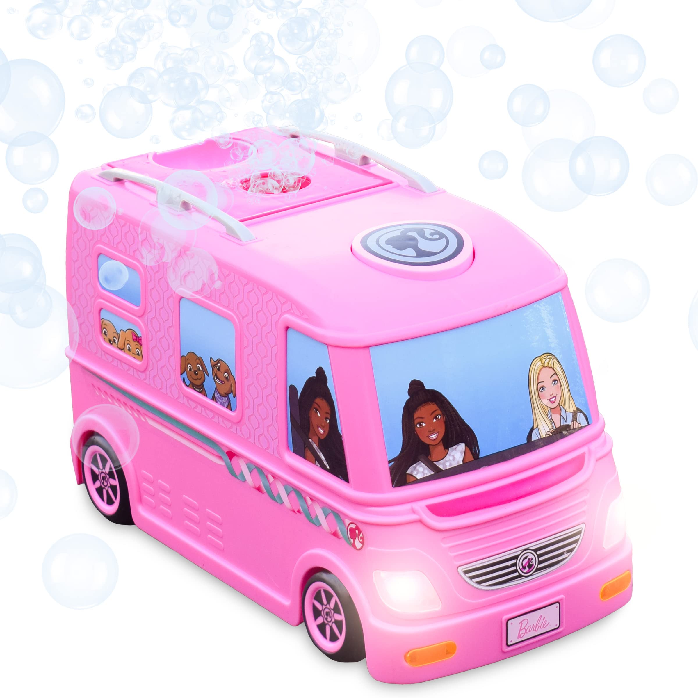 Barbie Dream Camper Bubble Machine Toy for Kids - Light Up Bubble Blower with Fun Sounds & Included Bubble Solution | Outdoor Play, Birthday Gifts, Backyard Parties, Summer Activities