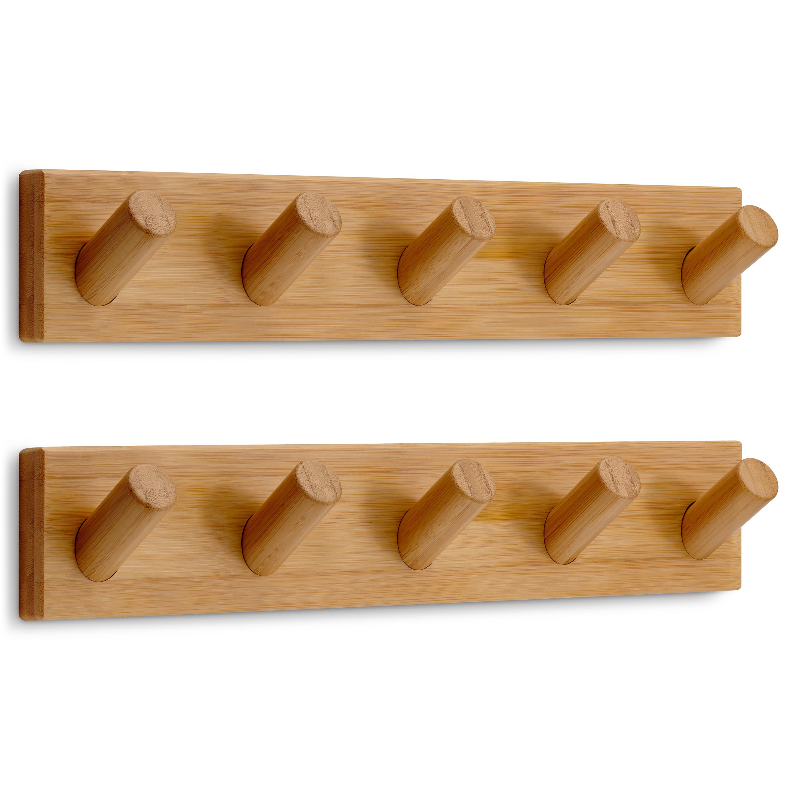 Modern Wooden Wall Coat Rack with 5 Hooks (2-Pack) - Scandinavian Home Decor for Entryway & Bedroom