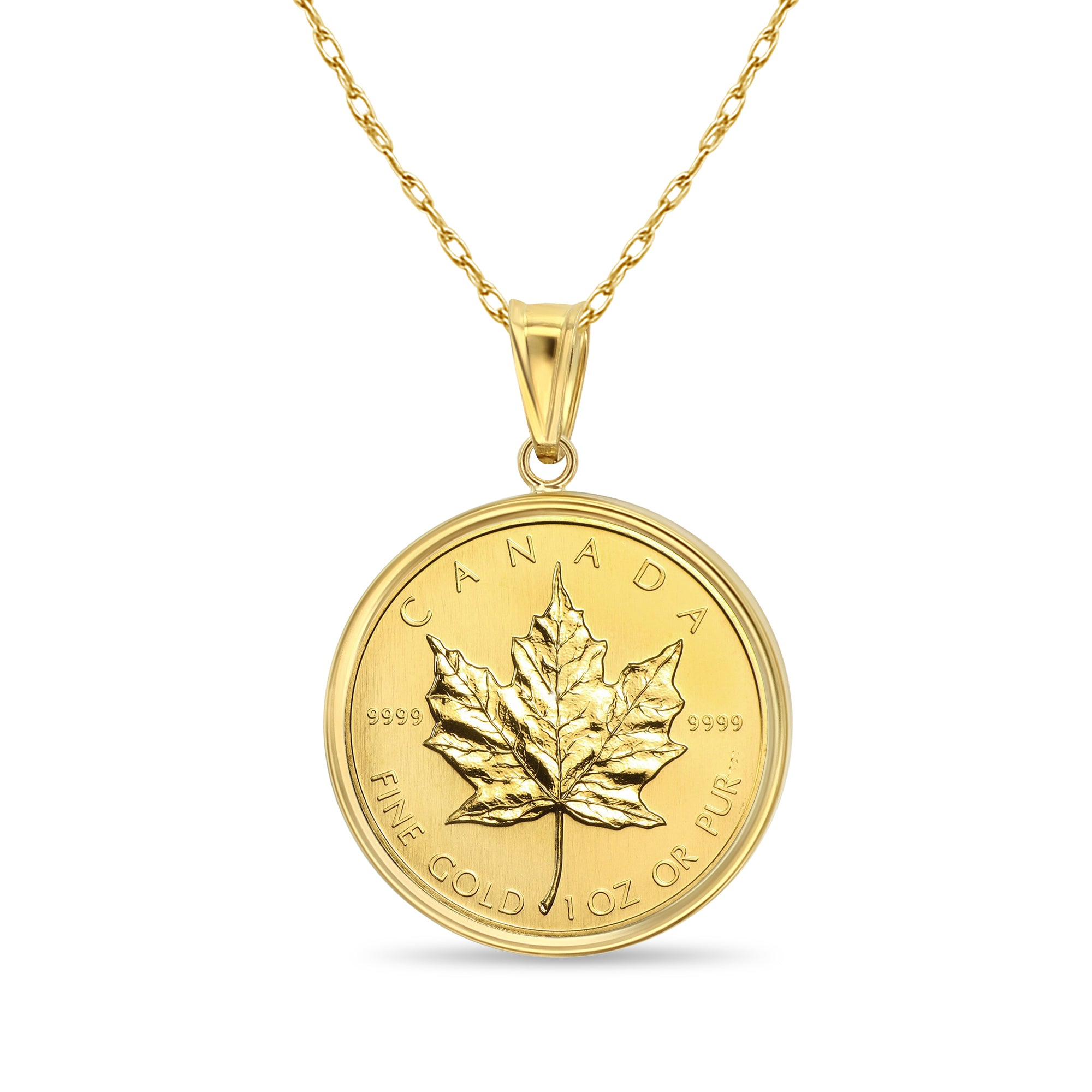 1OZ Fine Gold Canadian Maple Leaf Coin Necklace - 24K Pure Gold Pendant for Women & Men - Perfect for Gifts, Jewelry Collection & Investment